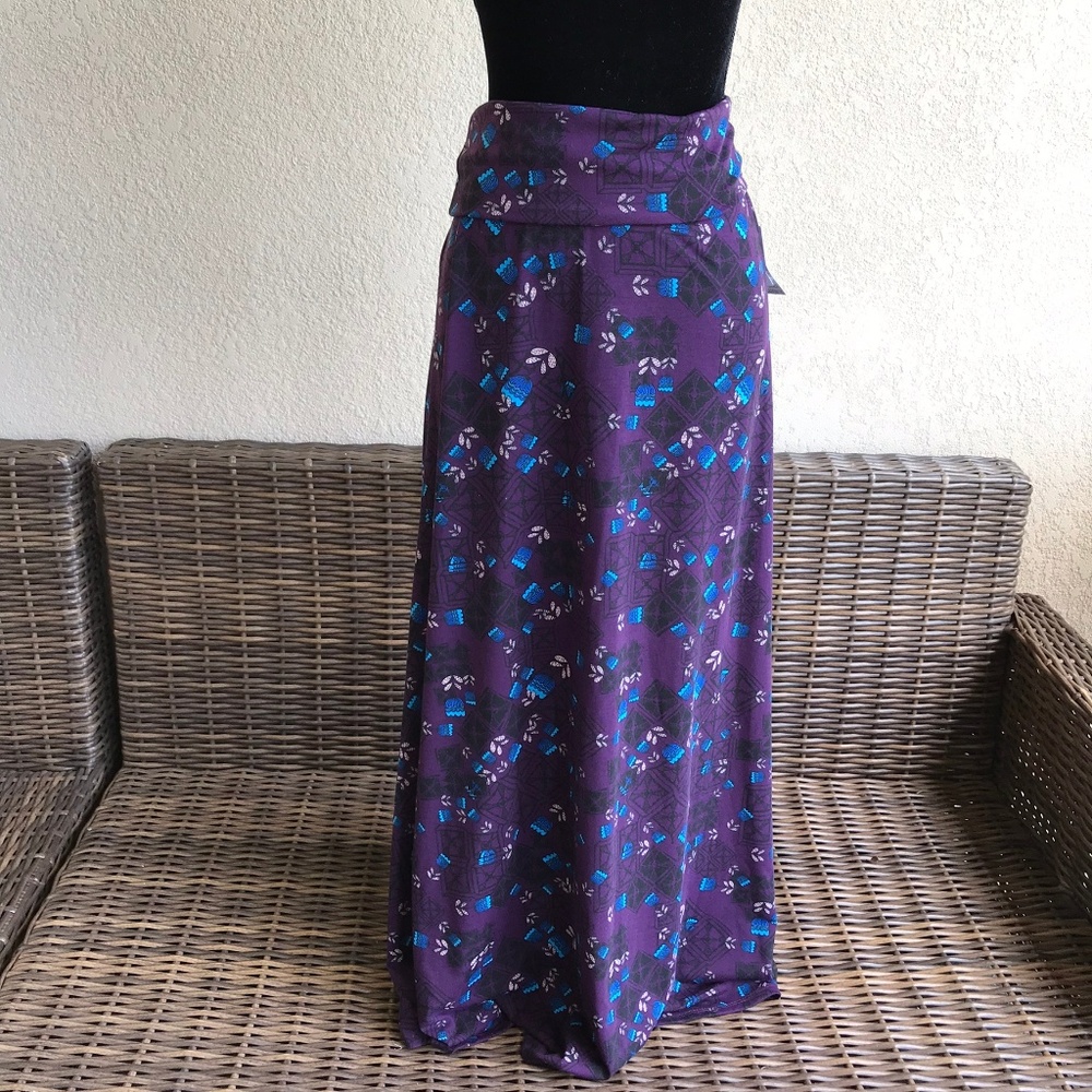 LuLaRoe Purple Blue Black Artsy Floral Maxi Skirt XL